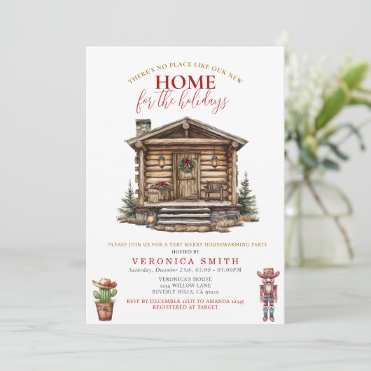 Housewarming Party Cozy Cabin Rustic Winter 招待状 (スタンド正面)