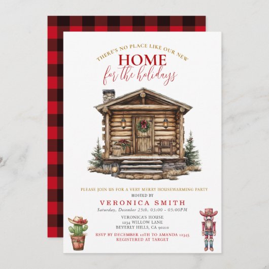 Housewarming Party Cozy Cabin Rustic Winter 招待状 (正面/裏面)