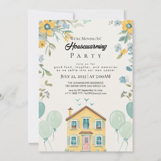 Housewarming Party Invitation Floral New Home Cele 招待状 (正面)