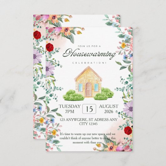 Housewarming Party Invitation, New Home invitation 招待状 (正面/裏面)