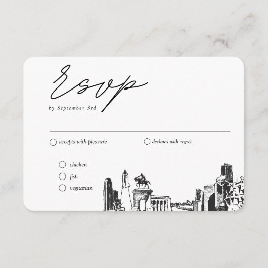 Houston結婚のRSVP伝統的 Meal Option エンクロージャーカード (正面)