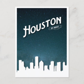 Houston by Night Skyline – 米国テキサス州州ヒューストン シーズンポストカード