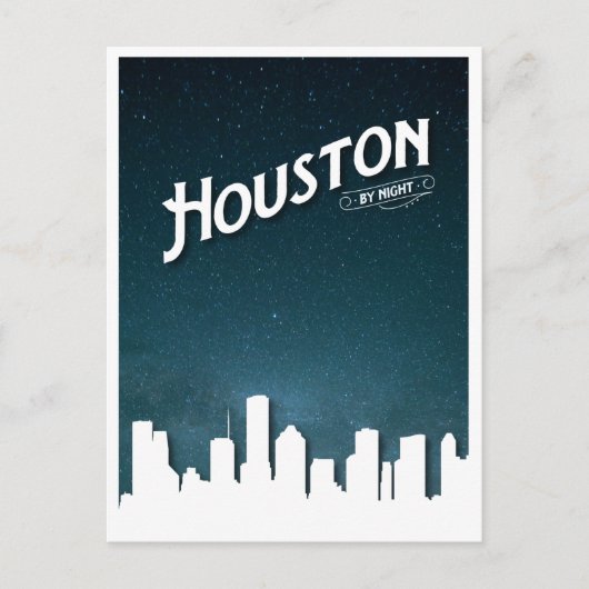 Houston by Night Skyline – 米国テキサス州州ヒューストン シーズンポストカード (正面)