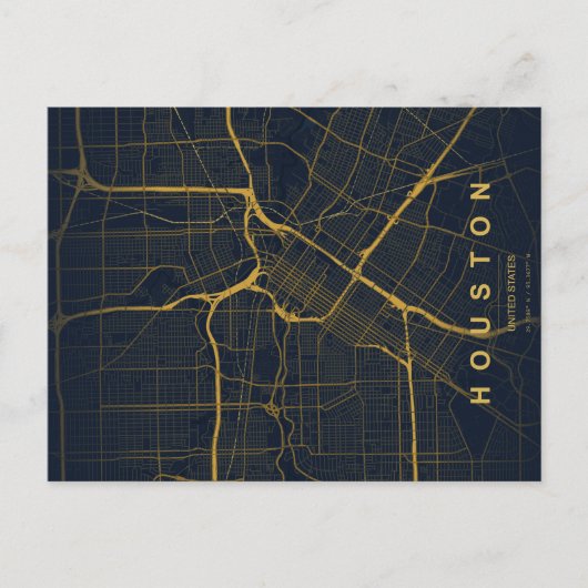 Houston City Map Minimal Postcard ポストカード (正面)