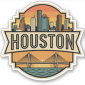 Houston City Texas Skyline Retro Travel Badge  シール (正面)