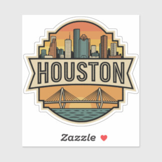 Houston City Texas Skyline Retro Travel Badge  シール