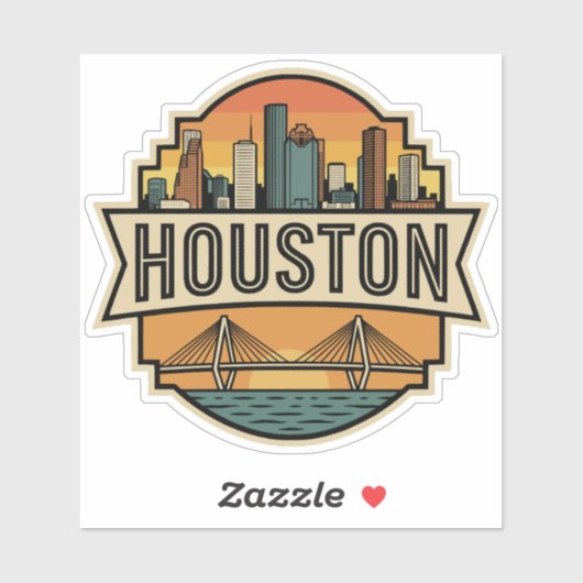 Houston City Texas Skyline Retro Travel Badge  シール (シート)