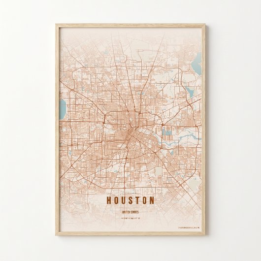 Houston Map Print Terracotta Poster Wall Art Gift ポスター