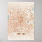 Houston Map Print Terracotta Poster Wall Art Gift ポスター (正面)