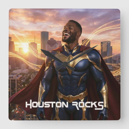 HOUSTON ROCKS - テキサス スクエア壁時計 (正面)