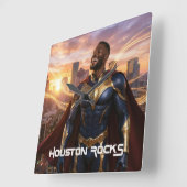 HOUSTON ROCKS - テキサス スクエア壁時計 (傾斜)