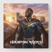 HOUSTON ROCKS - TEXAS スクエア壁時計 (正面)