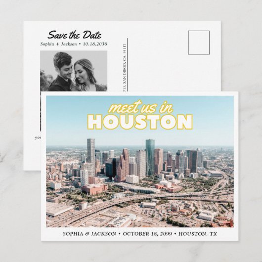 Houston Save the Date Retro Wedding Postcard ポストカード (正面/裏面)