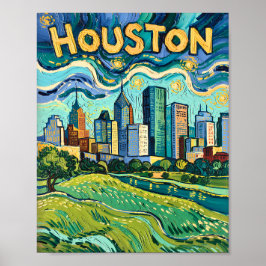 Houston Skyline Colorful Van Gogh Cityscape ポスター