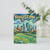 Houston Skyline Colorful Van Gogh Cityscape ポストカード (スタンド正面)