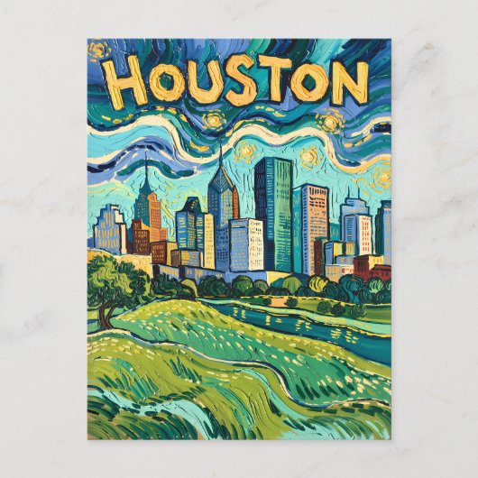 Houston Skyline Colorful Van Gogh Cityscape ポストカード (正面)
