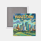 Houston Skyline Colorful Van Gogh Cityscape マグネット (正面/裏面)