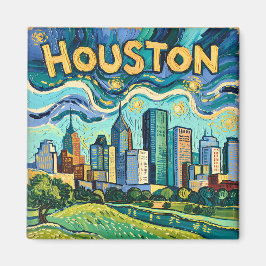 Houston Skyline Colorful Van Gogh Cityscape マグネット