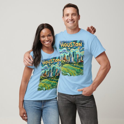 Houston Skyline Colorful Van Gogh Cityscape Tシャツ (ユニセックス)