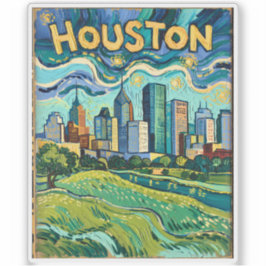 Houston Skyline Landmark Colorful Van Gogh Vintage シール