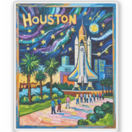 Houston Skyline Space Center Rocket Van Gogh Kids シール