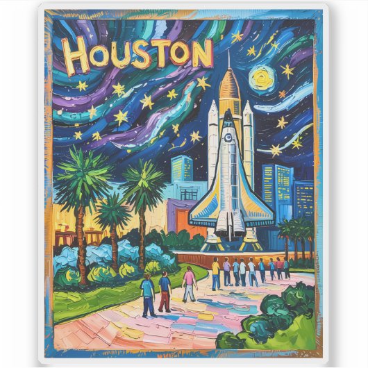 Houston Skyline Space Center Rocket Van Gogh Kids シール (正面)