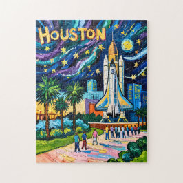Houston Skyline Space Center Rocket Van Gogh Kids ジグソーパズル