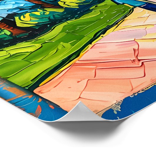 Houston Skyline Space Center Rocket Van Gogh Kids ポスター (角)