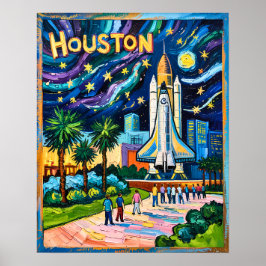 Houston Skyline Space Center Rocket Van Gogh Kids ポスター