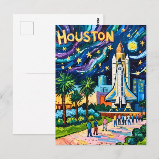 Houston Skyline Space Center Rocket Van Gogh Kids ポストカード (正面/裏面)