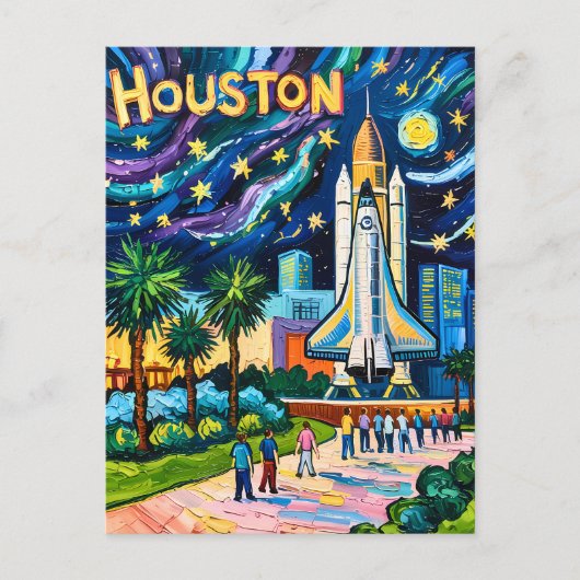 Houston Skyline Space Center Rocket Van Gogh Kids ポストカード (正面)