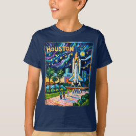 Houston Skyline Space Center Rocket Van Gogh Kids Tシャツ