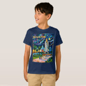 Houston Skyline Space Center Rocket Van Gogh Kids Tシャツ (正面フル)