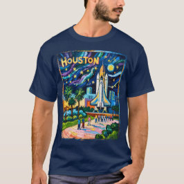 Houston Skyline Space Center Rocket Van Gogh Kids Tシャツ