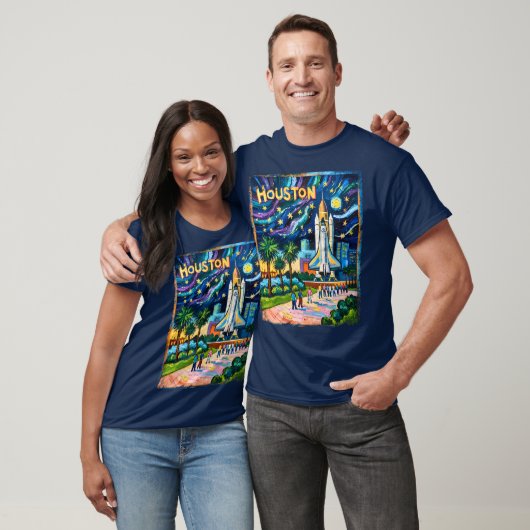 Houston Skyline Space Center Rocket Van Gogh Kids Tシャツ (ユニセックス)