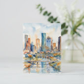 Houston Skyline water color ポストカード (スタンド正面)