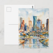 Houston Skyline water color ポストカード (正面/裏面)