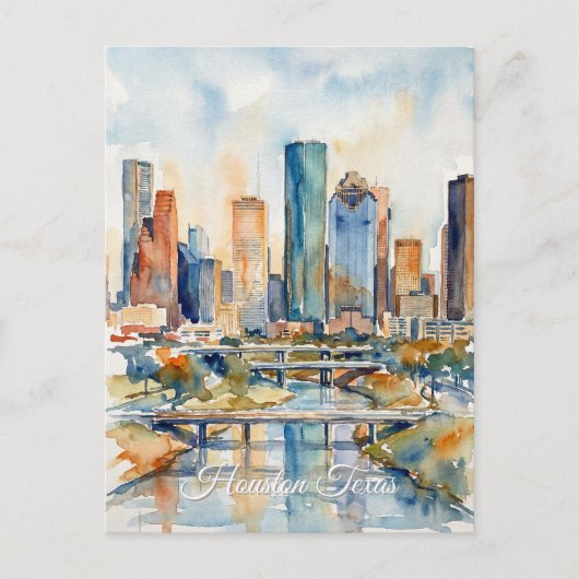 Houston Skyline water color ポストカード (正面)