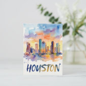 Houston Skyline water color ポストカード (スタンド正面)