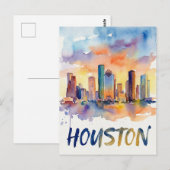 Houston Skyline water color ポストカード (正面/裏面)