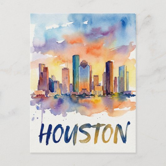 Houston Skyline water color ポストカード (正面)