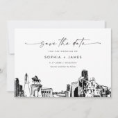 Houston Skyline Wedding Save the Date Card 招待状 (正面)