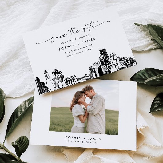 Houston Skyline Wedding Save the Date Card 招待状