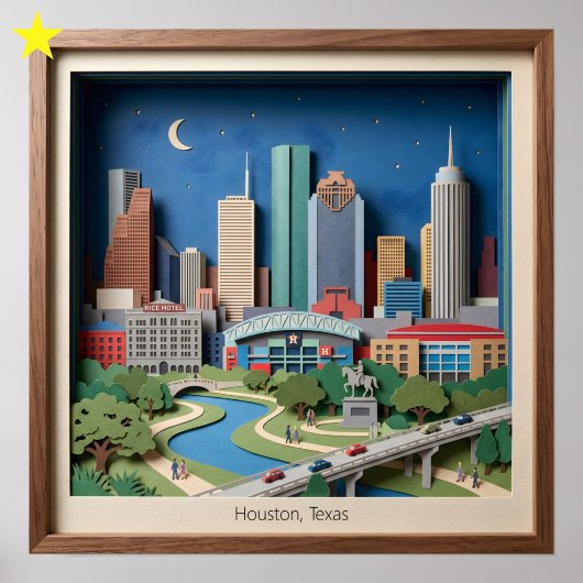 Houston Texas America Layered Paper Art Diorama ポスター