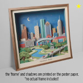 Houston Texas America Layered Paper Art Diorama ポスター