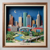 Houston Texas America Layered Paper Art Diorama ポスター (正面)