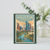 Houston Texas Illustration Travel Art Vintage ポストカード (スタンド正面)