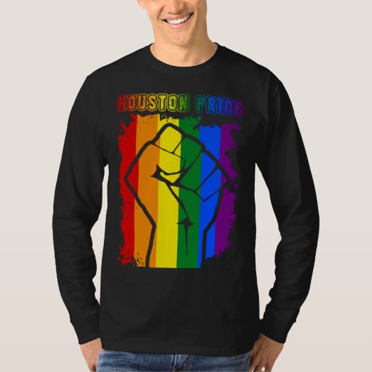 Houston Texas LGBT Pride Month LGBTQ Rainbow Flag Tシャツ (正面)