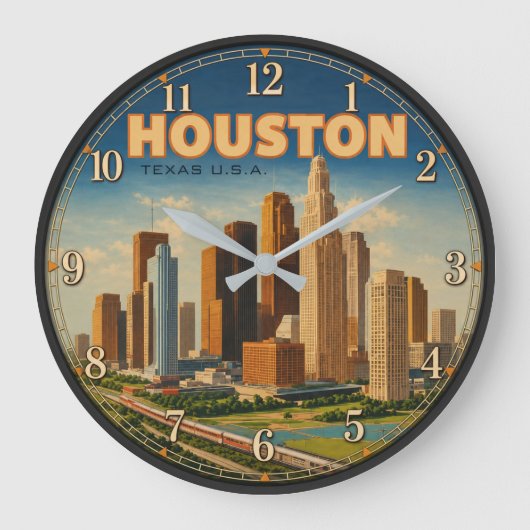 Houston Texas Skyline ラージ壁時計 (正面)