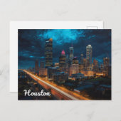 Houston Texas Skyline Night Traffic ポストカード (正面/裏面)